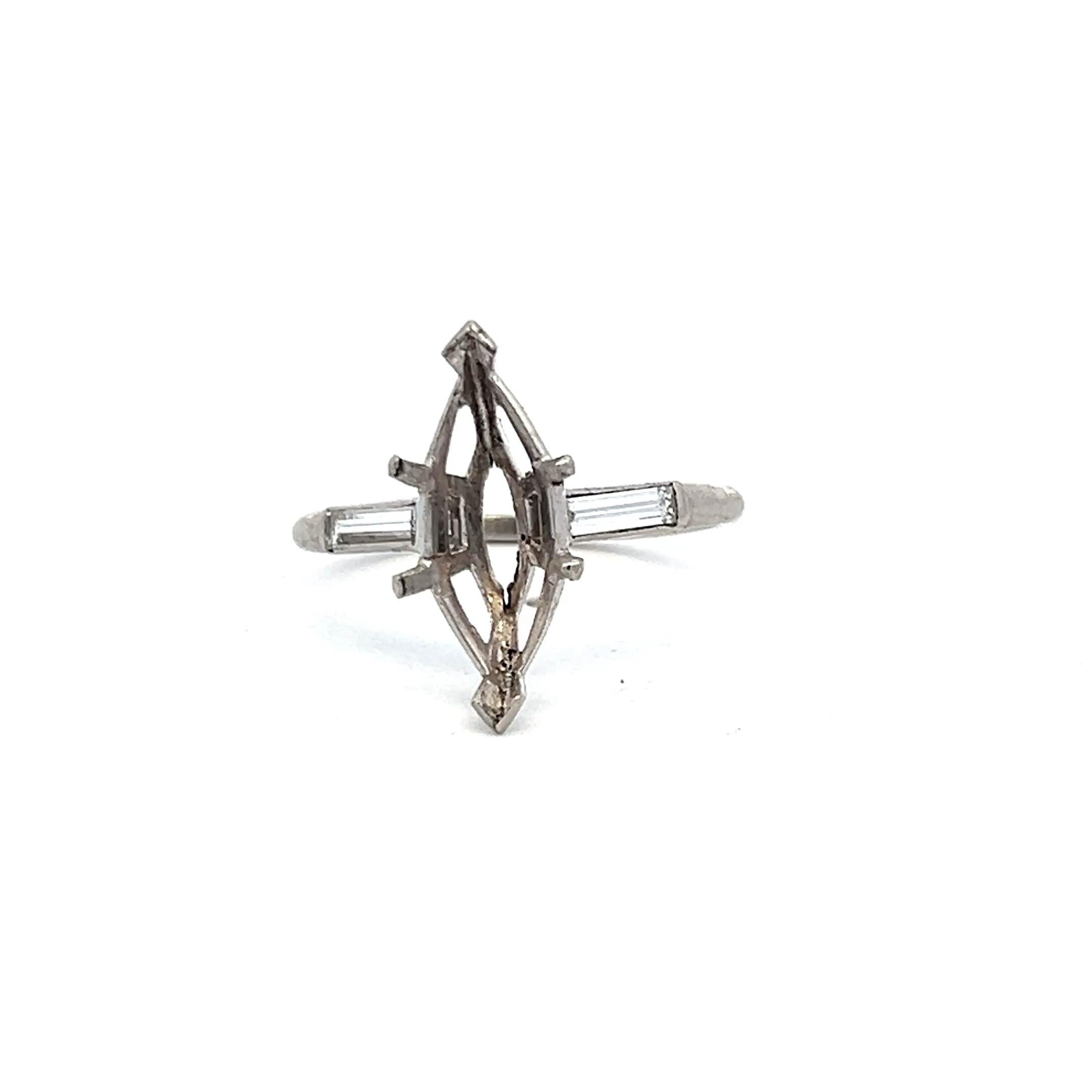 0.20 Carat Tapered Baguette Shape G VS Diamond Platinum Semi Mount Ring