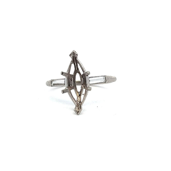0.20 Carat Tapered Baguette Shape G VS Diamond Platinum Semi Mount Ring