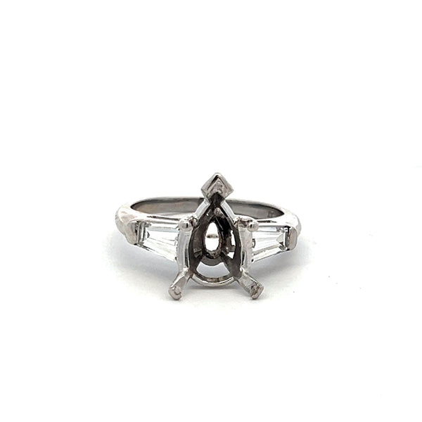 0.70 Carat Tapered Baguette Shape F VS Diamond Platinum Semi Mount Ring