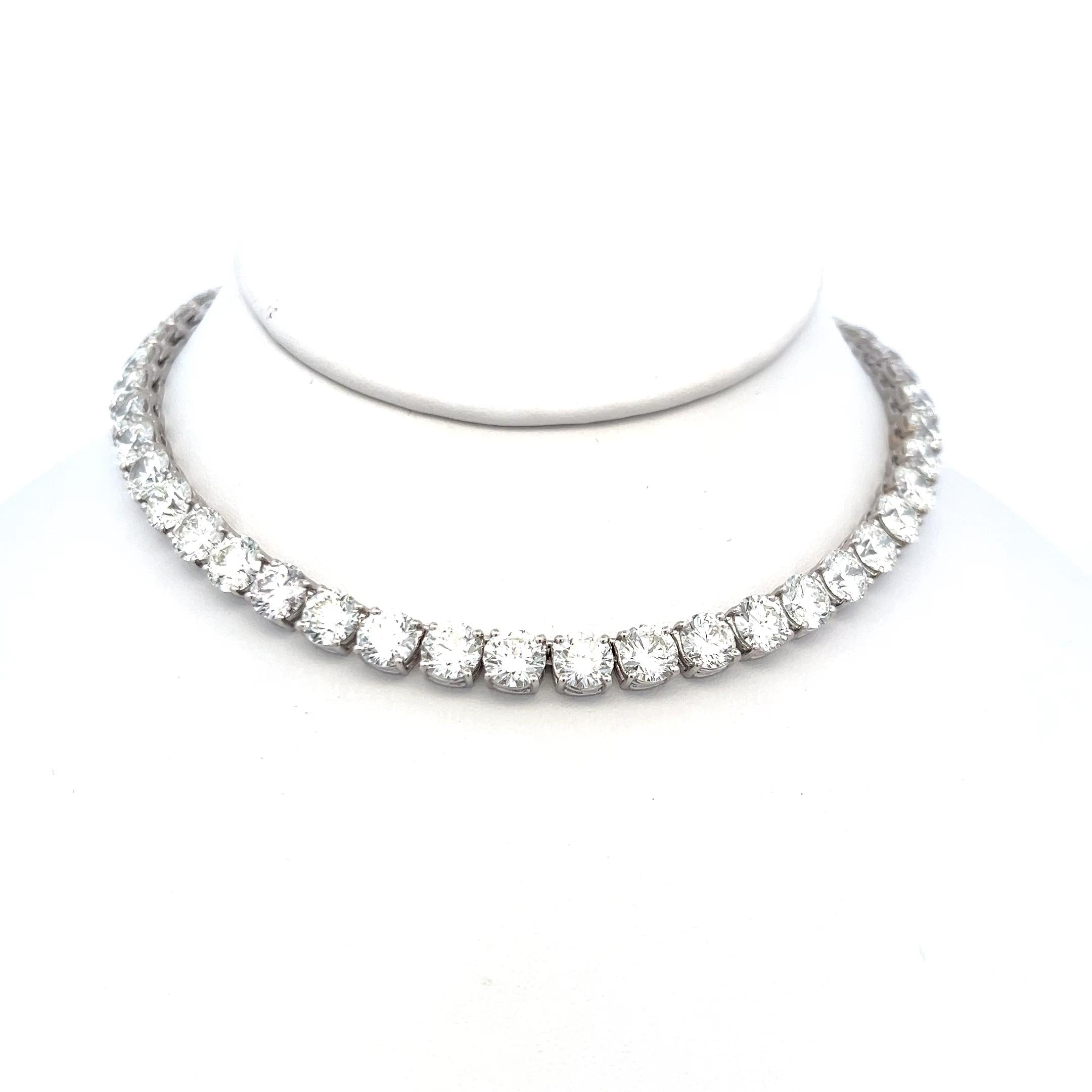 48.71 Carat Round Brilliant Diamond 18 Karat Gold Tennis Necklace