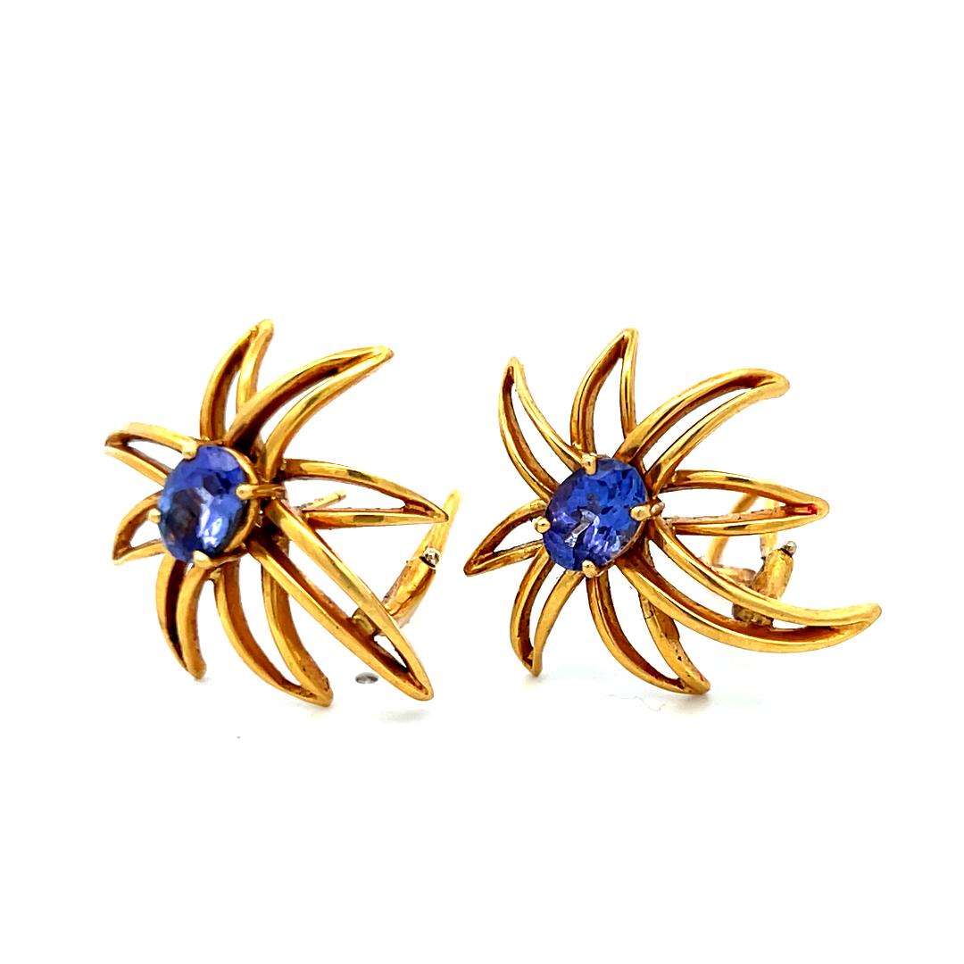 Tiffany & Co 2.00 Carat Oval Sapphire 18 Karat Yellow Gold Clip On Earrings