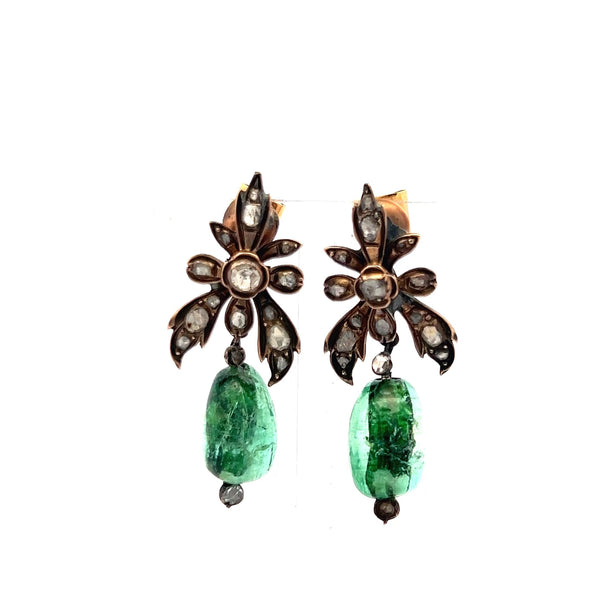 0.80 Carat Rose Cut J SI Diamond 18 Karat Yellow Gold Drop Earrings