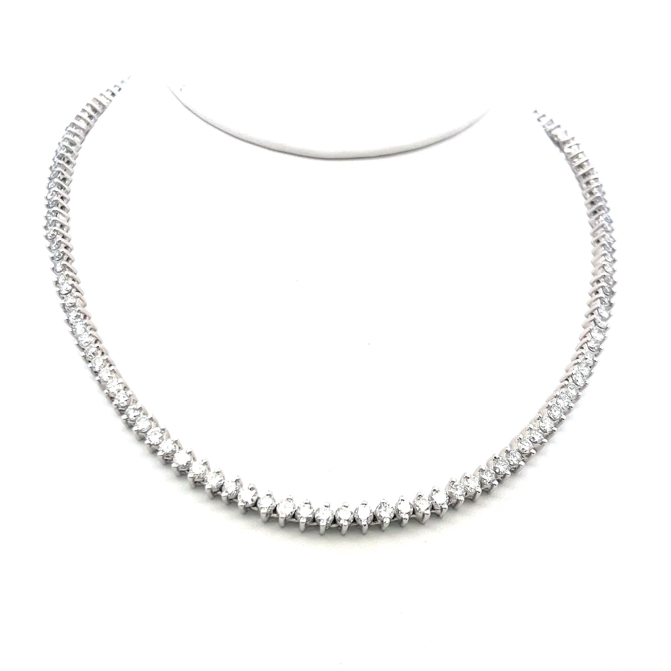 10.00 Carat Round Brilliant G VS Diamond 18 Karat White Gold Riviera Necklace