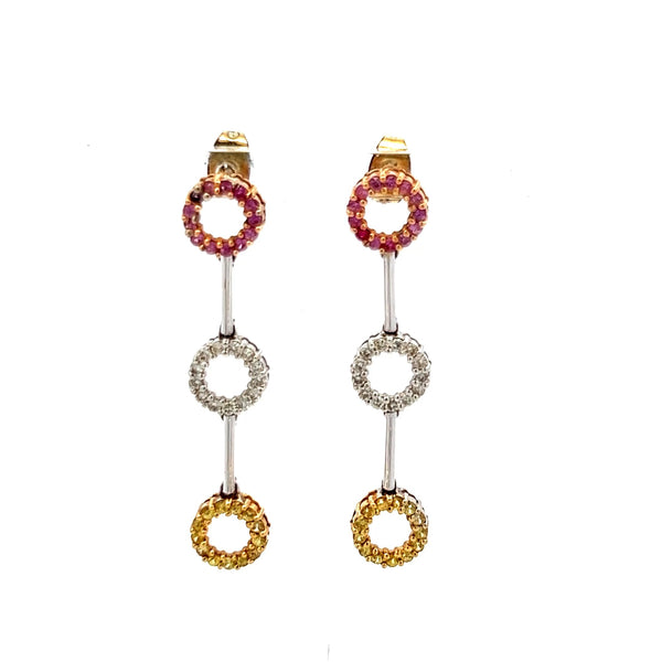 0.52 Carat Sapphire 0.26 Carat Round Brilliant Diamond 18K Gold Drop Earrings
