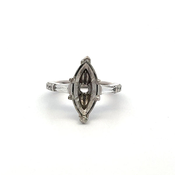 1.25 Carat Round Brilliant and Tapered Baguette Diamond Platinum Semi Mount Ring