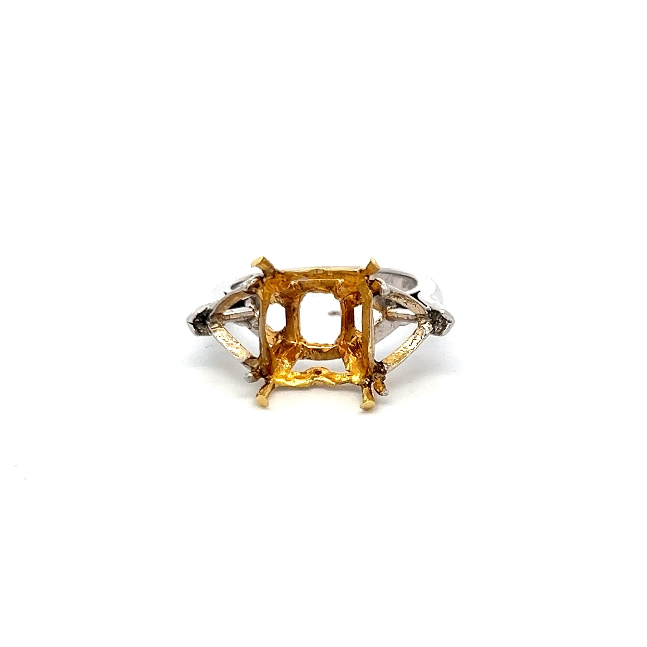 18 Karat Two Tone Gold/Platinum Semi Mount Ring Holds 8 carat center stone