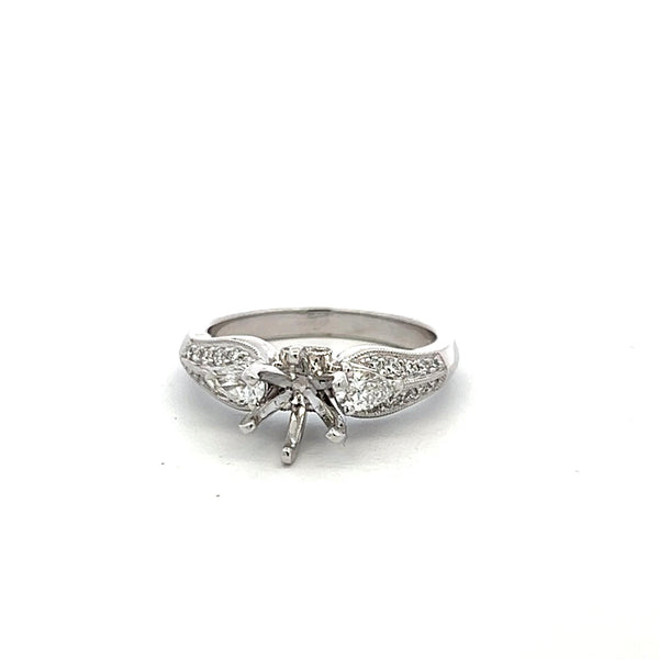 0.35 Carat Pear Shape and Round Diamond 18 Karat White Gold Semi Mount Ring
