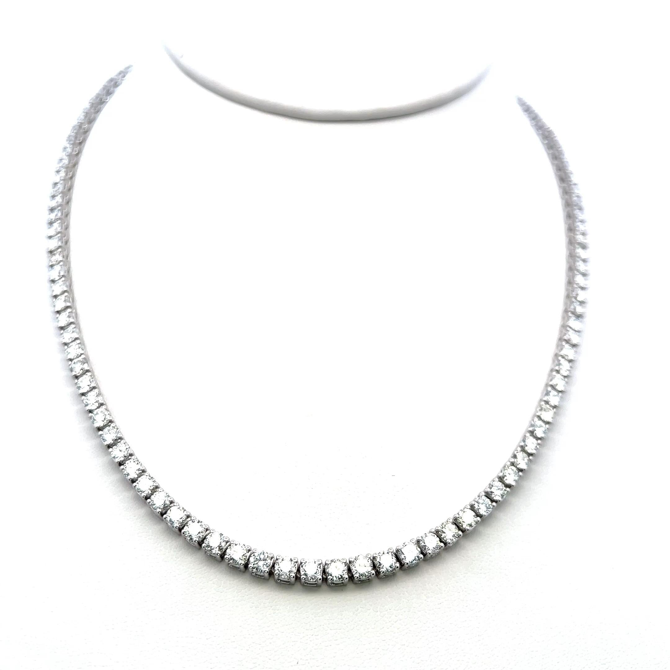 16.52 Carat Round Brilliant G VS Diamond 14 Karat White Gold Riviera Necklace