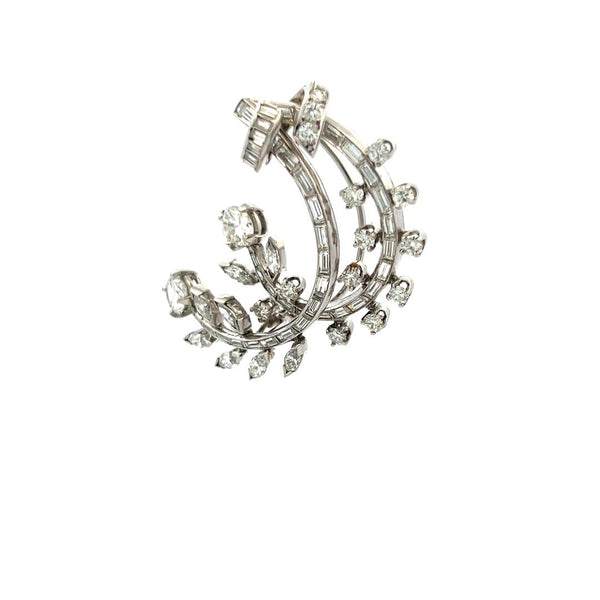4.70 Carat Tapered Baguette Round and Marquis Diamond Platinum Plat Pin Brooch