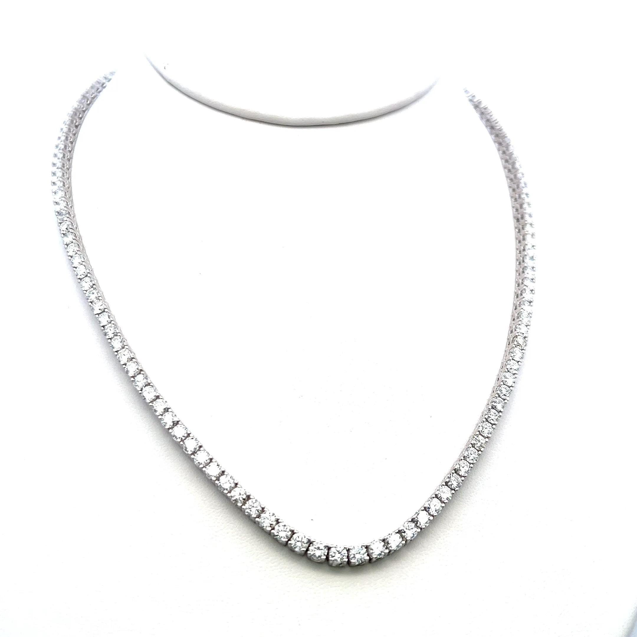 15.63 Carat Round Brilliant G VS Diamond 14 Karat White Gold Riviera Necklace
