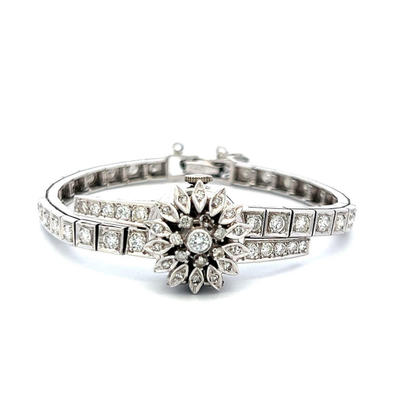 Geneve 3.60 Carat Circular Brilliant Diamond 14K White Gold Bracelet Watch