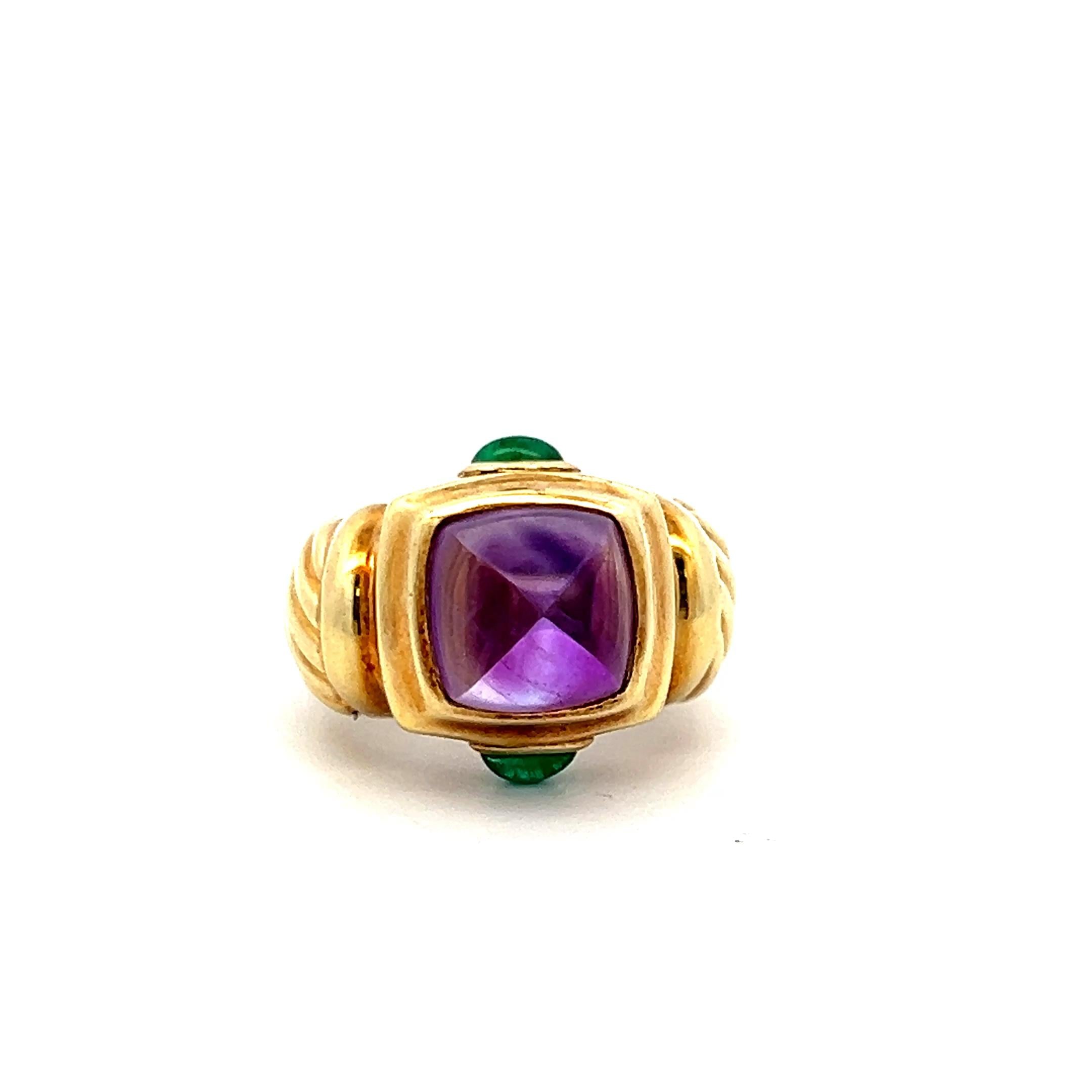 David Yurman Amethysts 0.40 Carat Emerald 18 Karat Yellow Gold Cocktail Ring