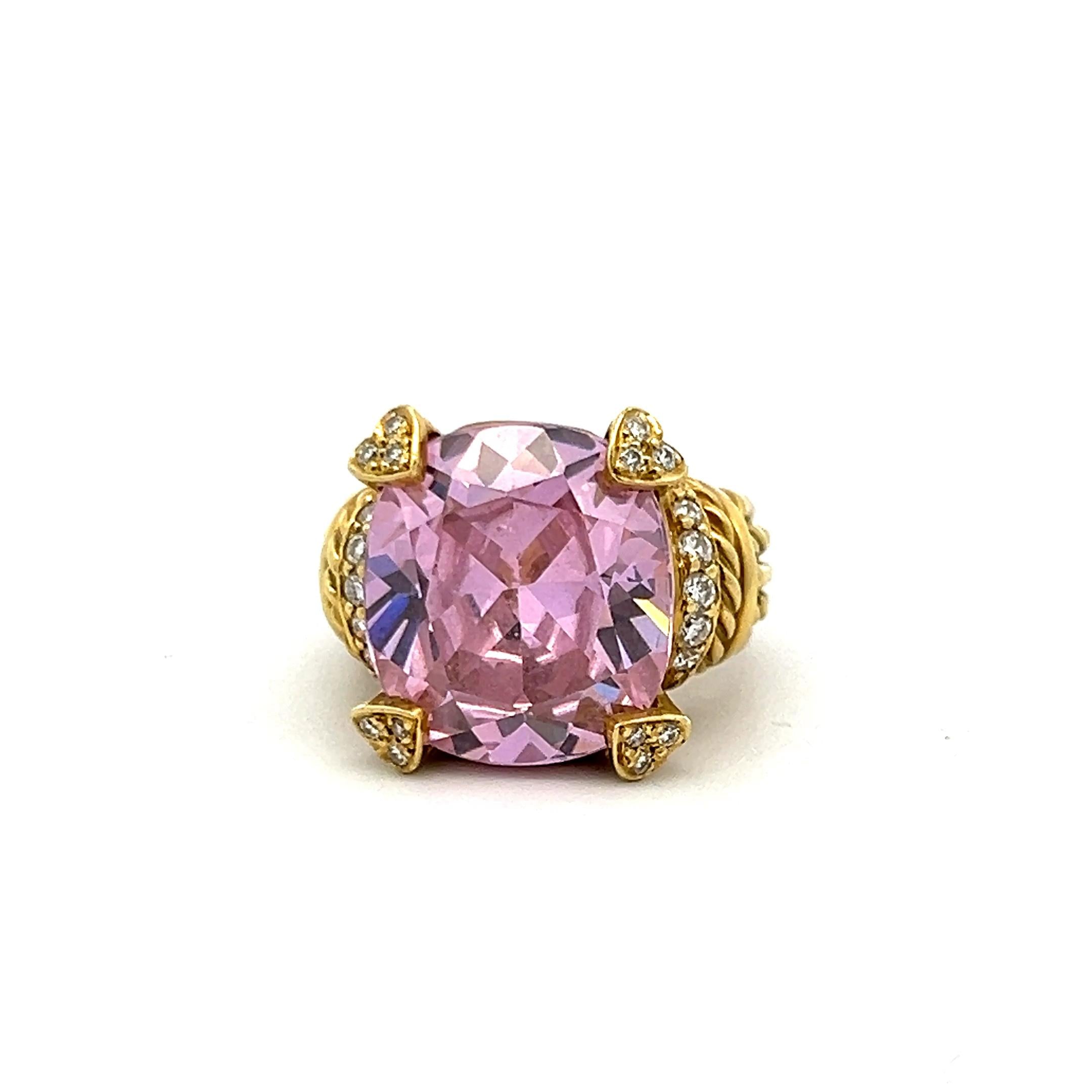 Judite Ripka 16-14.5MM Pink Quartz 18 Karat Yellow Gold Cocktail Ring