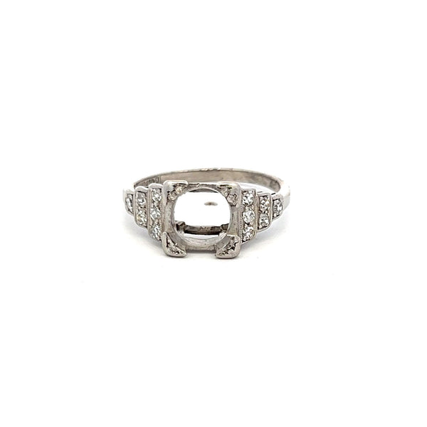 0.12 Carat Old European Cut G SI Emerald Platinum Semi Mount Ring