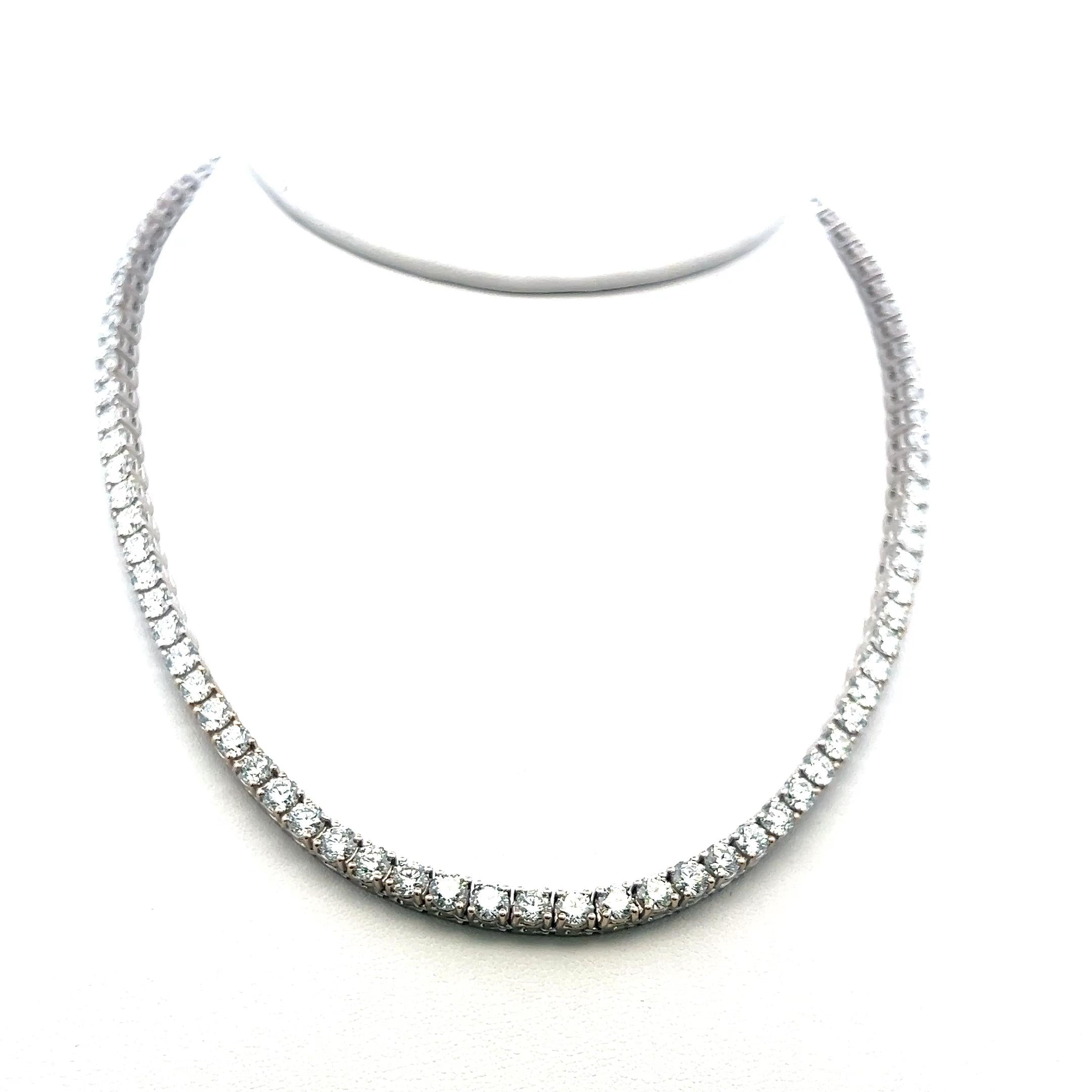 20.02 Carat Round Brilliant G VS Diamond 18 Karat White Gold Riviera Necklace