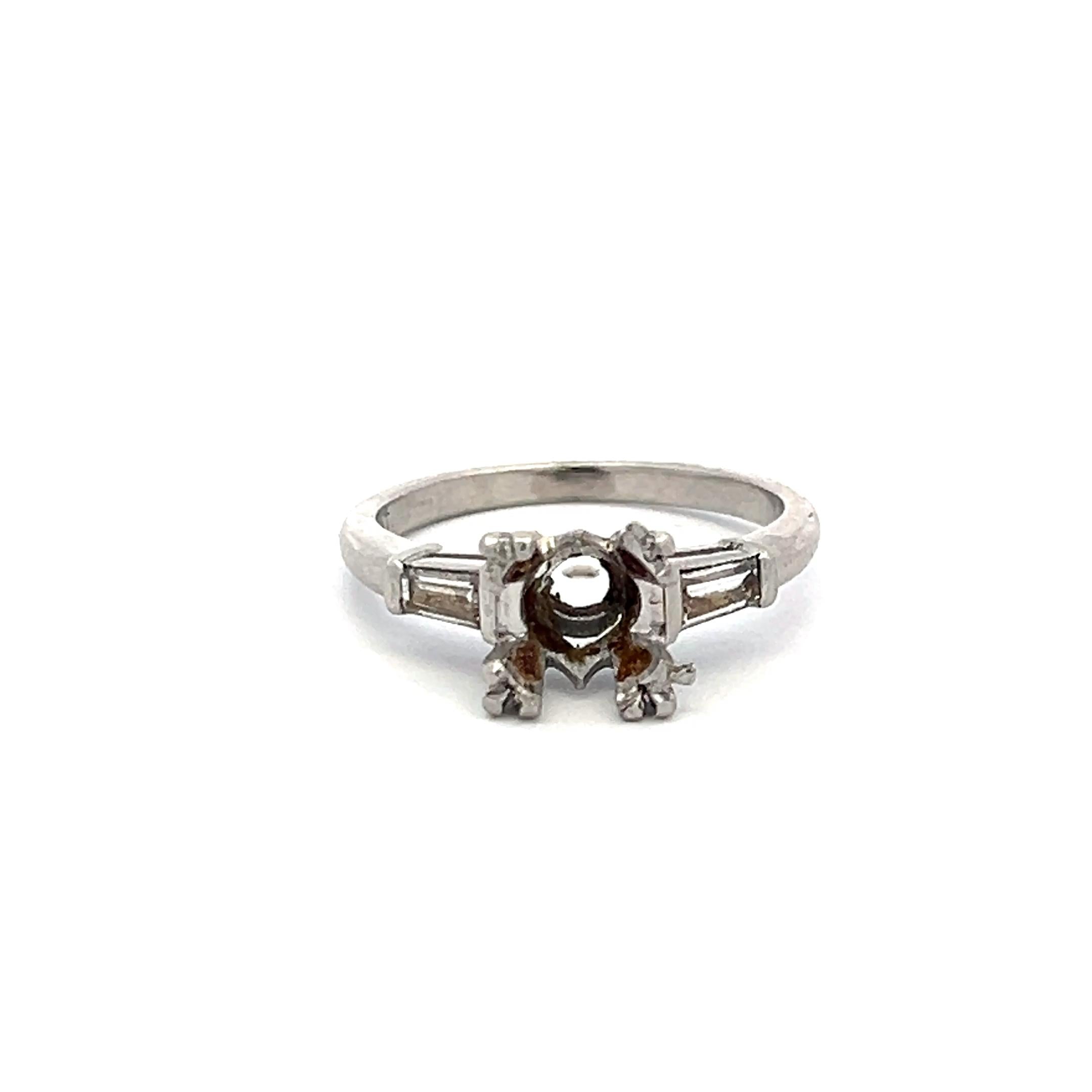 Antique 4.50 Grams Plat Diamonds Art-Deco Semi Mounting Ring Hold 1 carat