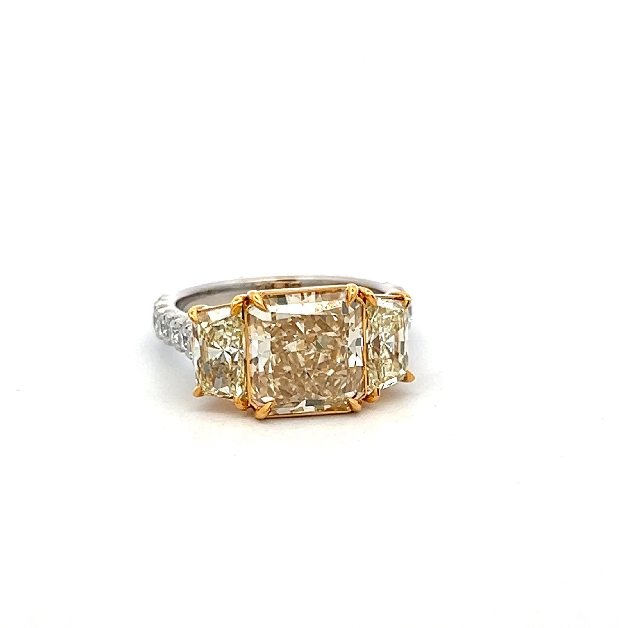 Platinum Semi Mount Ring with 4.97ct Radiant & Mixed Cut Diamonds W VS1 GIA