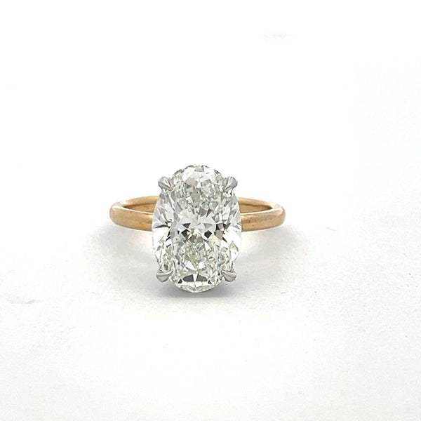 4.23 Carat Oval and Round Diamond 14 Karat Two Tone Gold-Plat Engagement Ring