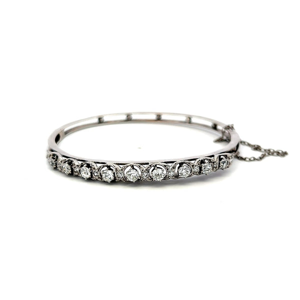 1.55 Carat Old European Cut H SI Diamond 14 Karat White Gold Bangle Bracelet