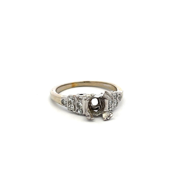 0.12 Carat Old European Cut H SI Diamond 14 Karat White Gold Semi Mount Ring