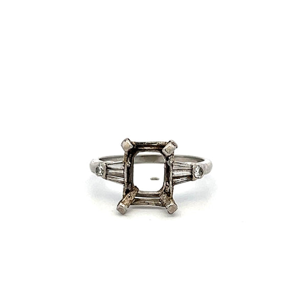 0.18 Carat Tapered Baguette Shape I SI Diamond Platinum Semi Mount Ring