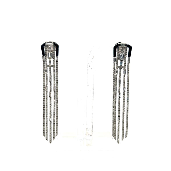 4.50 Carat Round and Baguette Diamond 18 Karat White Gold Dangling Earrings
