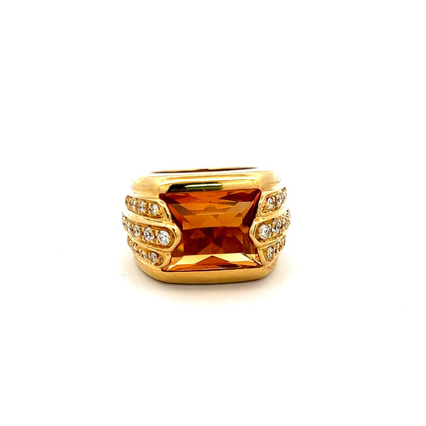 Audemars Piguet 13-10.04MM Citrine 1.00 Carat Round Diamond 18K YG Cocktail Ring