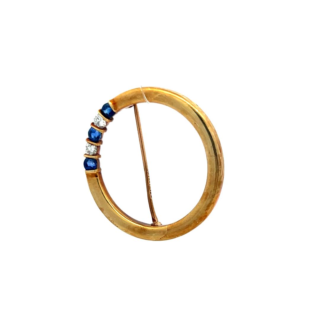 Tiffany & Co 0.18 Carat Sapphire 0.12 Carat Diamond 14K Yellow Gold Pin Brooch