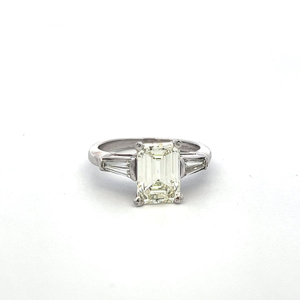 2.19 Carat Emerald Cut and Tapered Baguette Diamond Platinum Engagement Ring