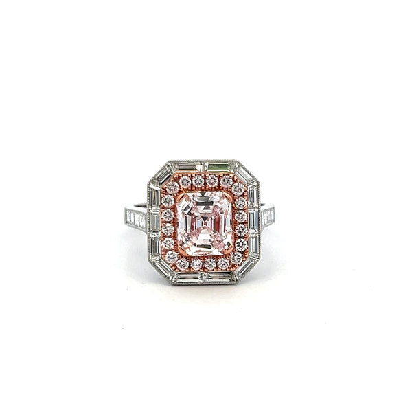 1.70 Carat Emerald Cut Very light Pink IF Diamond 18K Gold Plat Engagement Ring