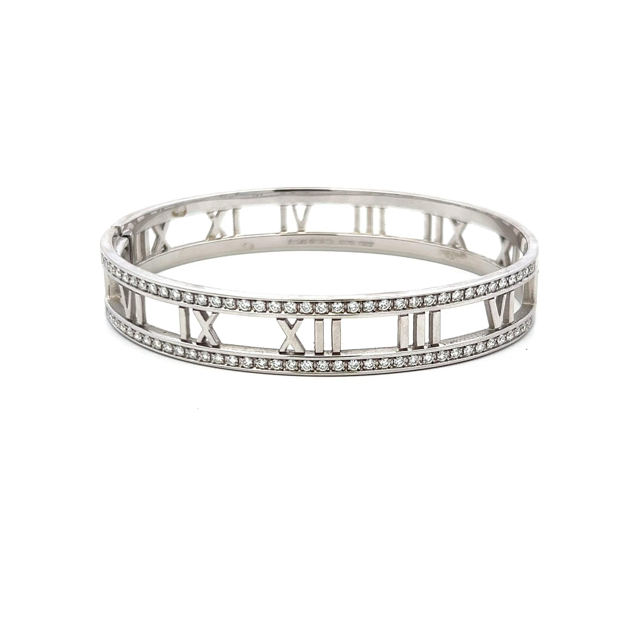 Tiffany & Co 0.74 Carat Round Diamond 18 Karat White Gold Bangle Bracelet