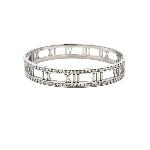 Tiffany & Co 0.74 Carat Round Diamond 18 Karat White Gold Bangle Bracelet