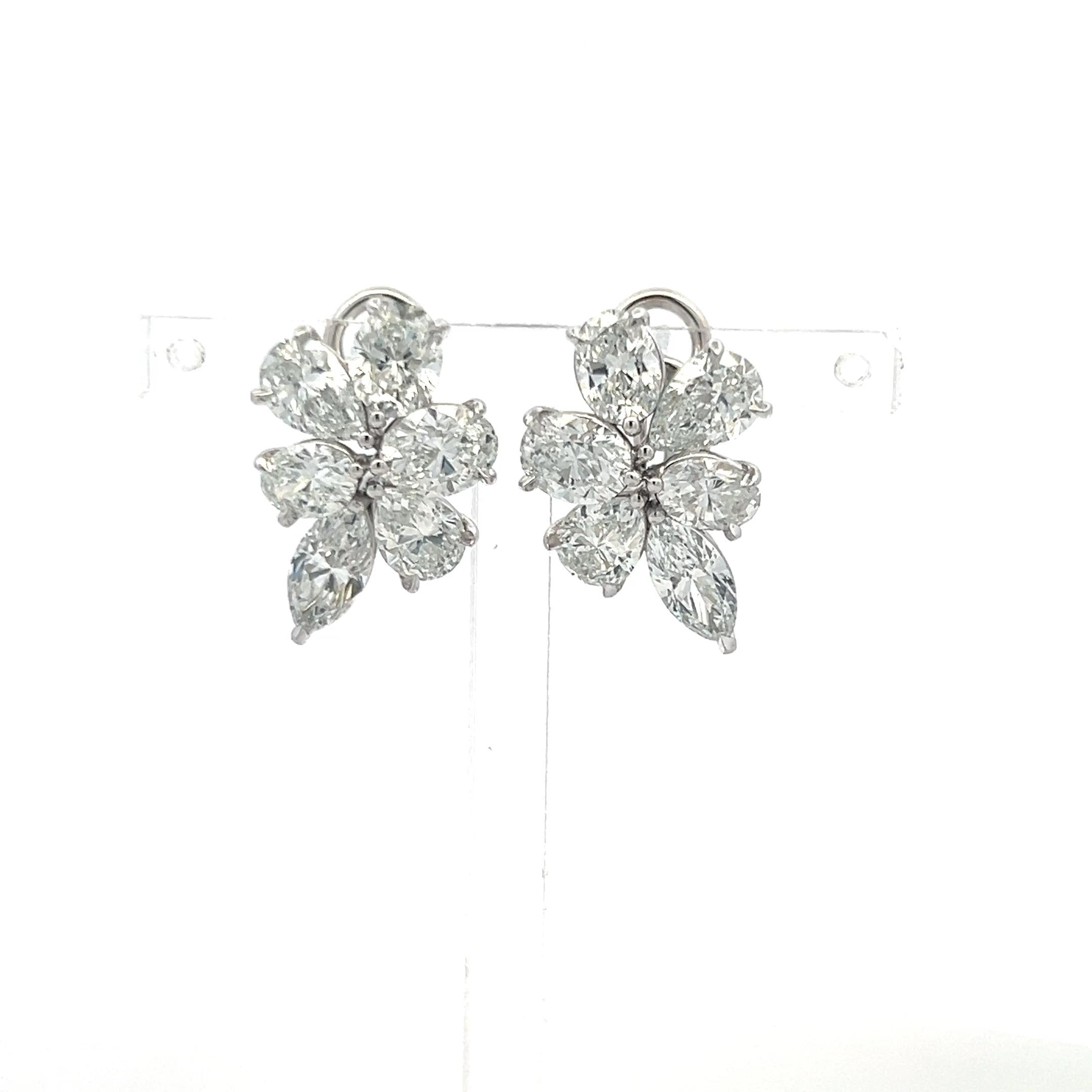 3.17 Carat Oval Shape E-D SI1-SI2 Diamond White Platinum Cluster Earrings