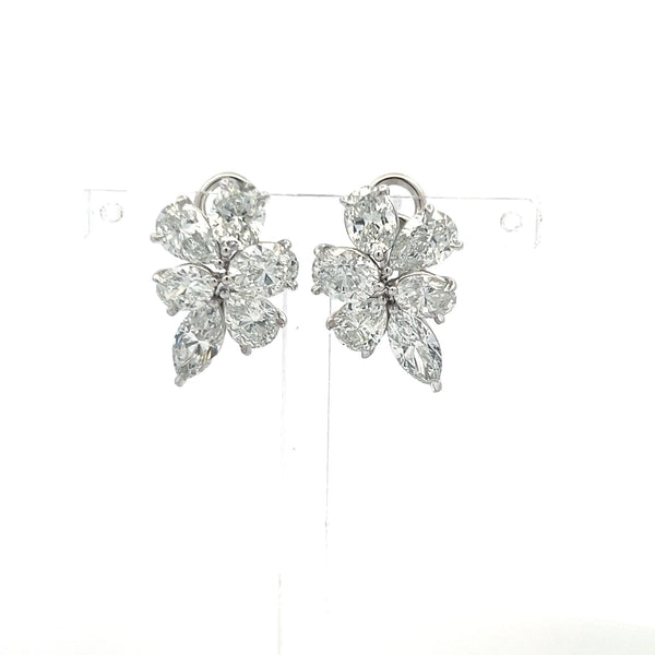 3.17 Carat Oval Shape E-D SI1-SI2 Diamond White Platinum Cluster Earrings