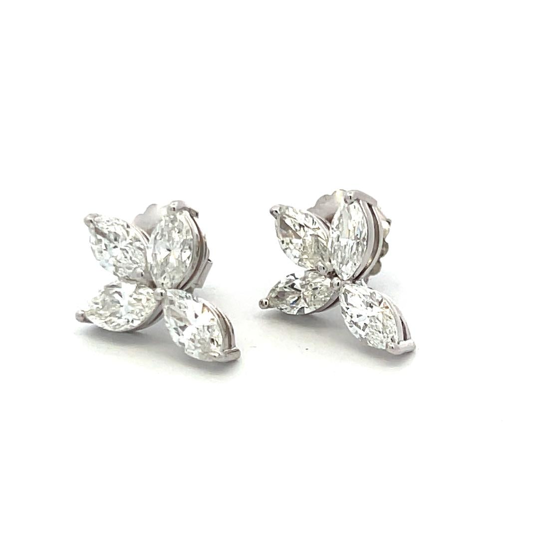5.78 Carat Marquis Shape F-G VS2 Diamond Platinum Cluster Earrings