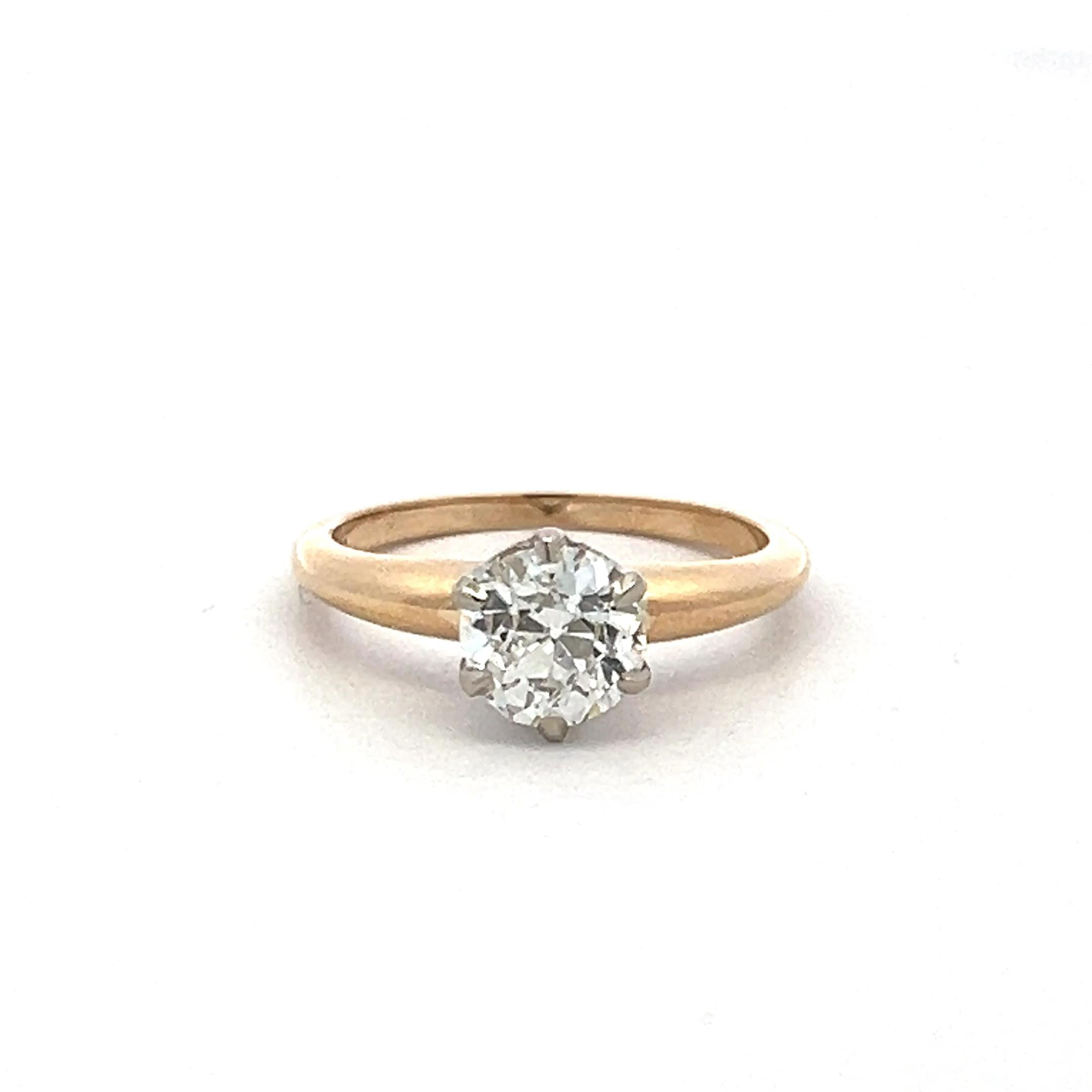 14K Two Tone Gold Engagement Ring with 1.29ct Old European Cut Diamond I-I1 GIA