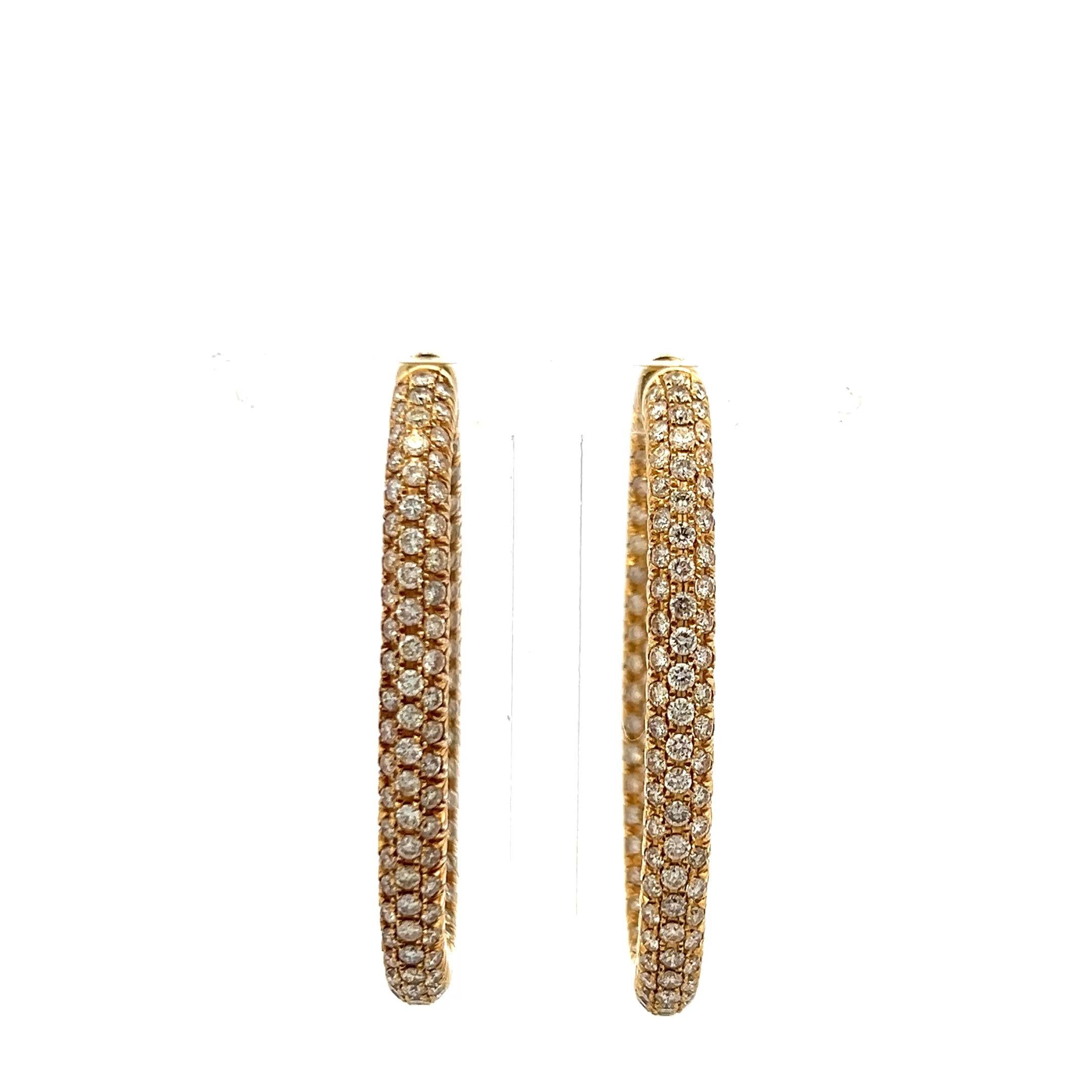 5.60 Carat Round Brilliant F VS Diamond 18 Karat Yellow Gold Hoop Earrings