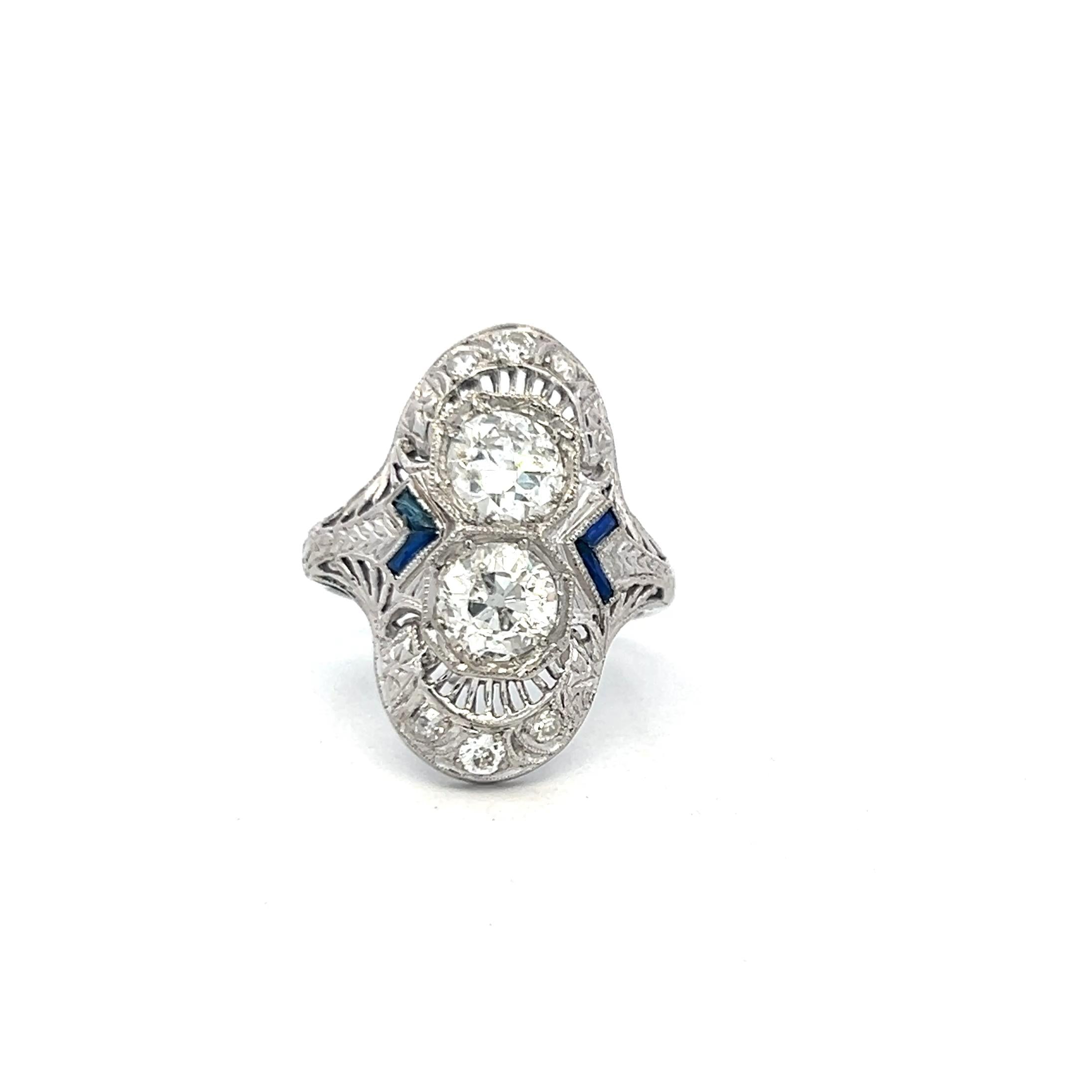 Art Deco Platinum Ring with 1.73ct Old European & Circular Brilliant Cut Diamond
