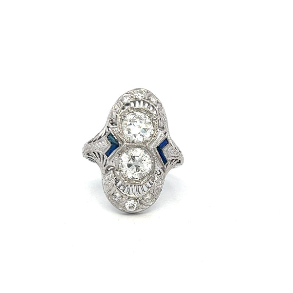 Art Deco Platinum Ring with 1.73ct Old European & Circular Brilliant Cut Diamond