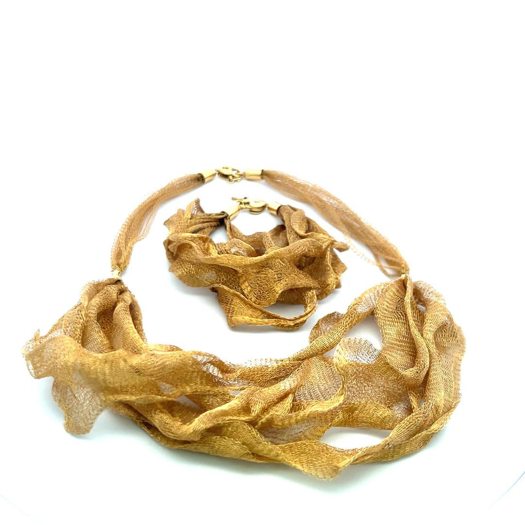 Vintage 18 Karat Yellow Gold Mesh Necklace & Bracelet Set 37.1 Grams 7 Inches