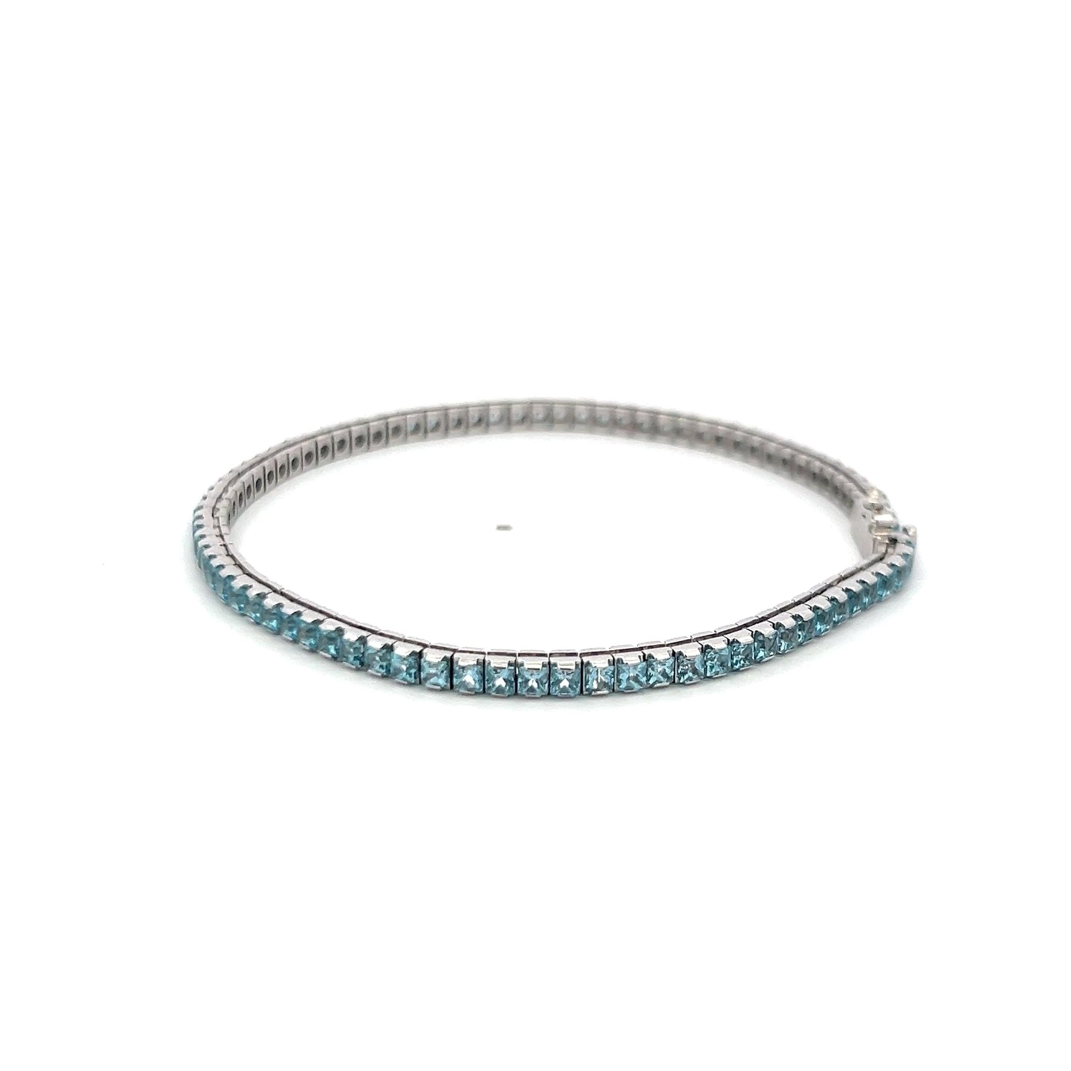 Vintage 14K White Gold Tennis Bracelet with 8 Carat Princess Cut Aquamarine