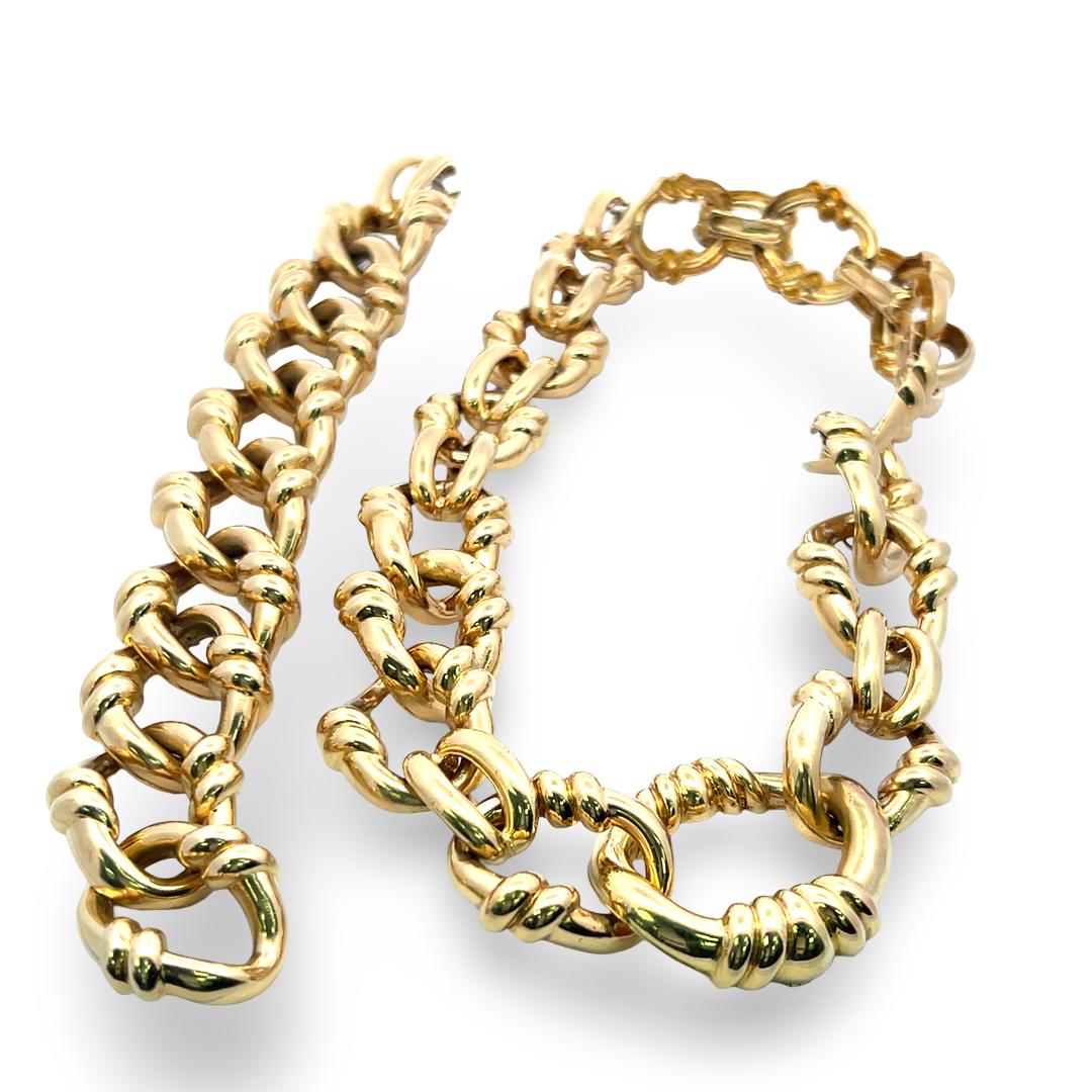 David Webb Vintage 18K Yellow Gold Chain Necklace and Bracelet Set 318.1 Grams