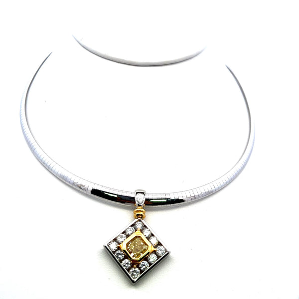 4.74 Carat Radiant Cut FI Yellow-Round Diamond 14K Gold-Plat Pendant Necklace