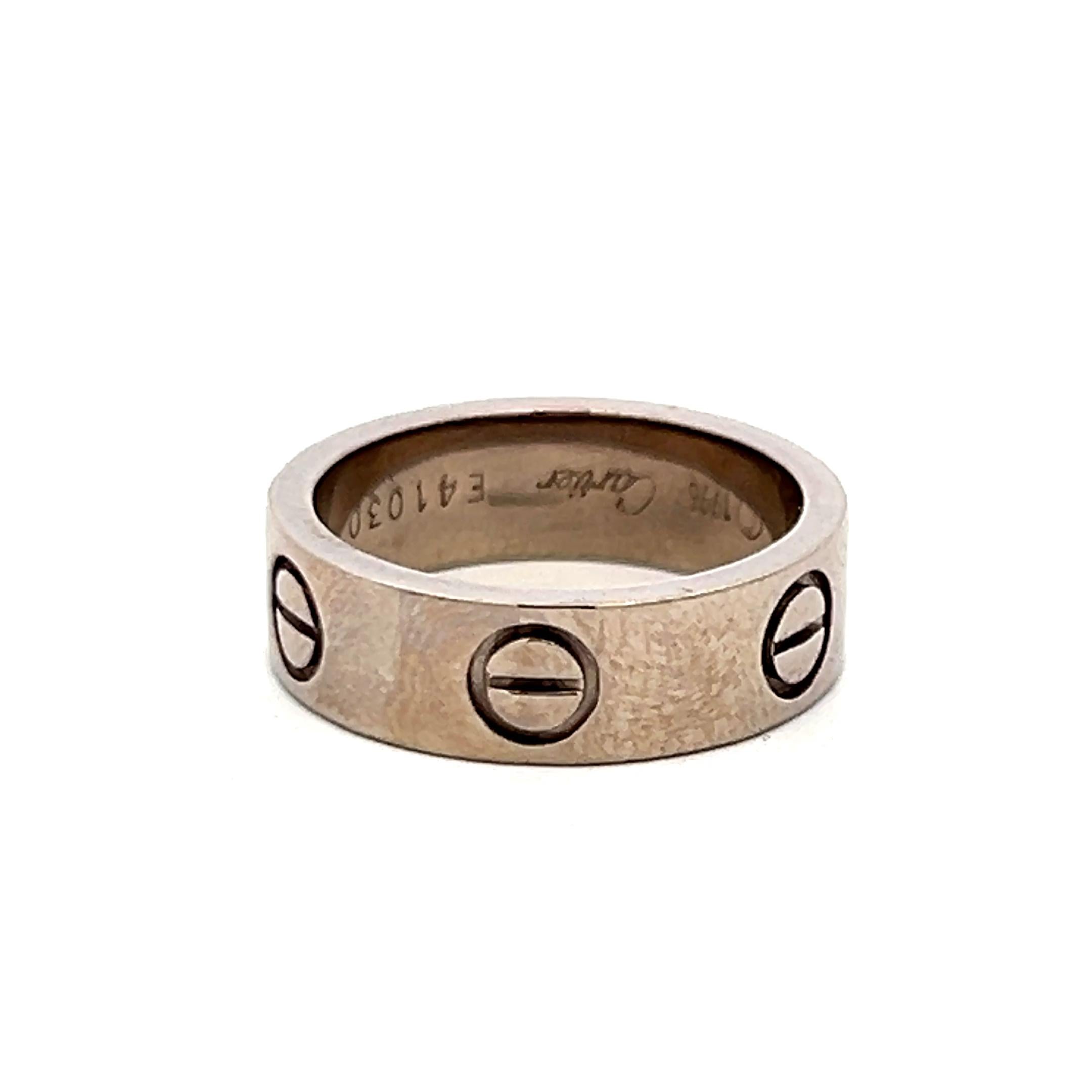 Cartier Vintage 7.50 Grams 18 Karat White Gold Love Ring Size 49 5.4MM