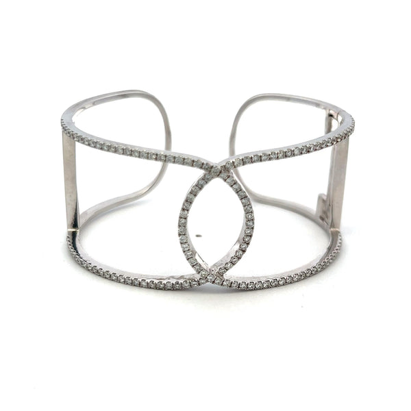2.60 Carat Round Brilliant F VS Diamond 14 Karat White Gold Bangle Bracelet
