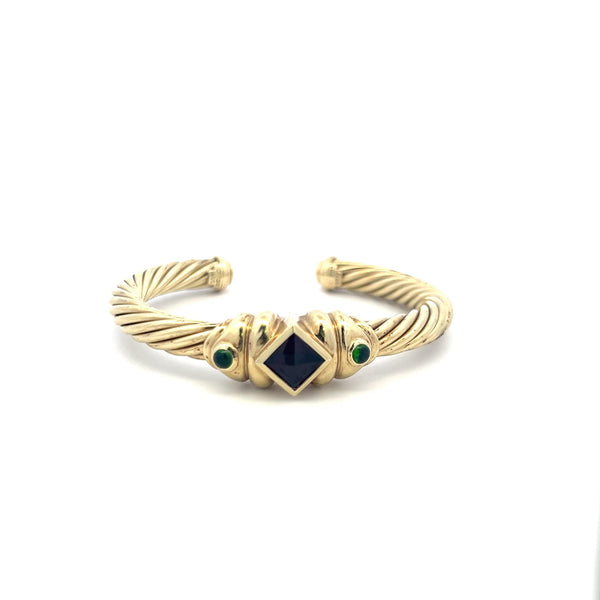 David Yurman 3.50 Carat Princess Cut Garnet 14 Karat Yellow Gold Cuff Bracelet