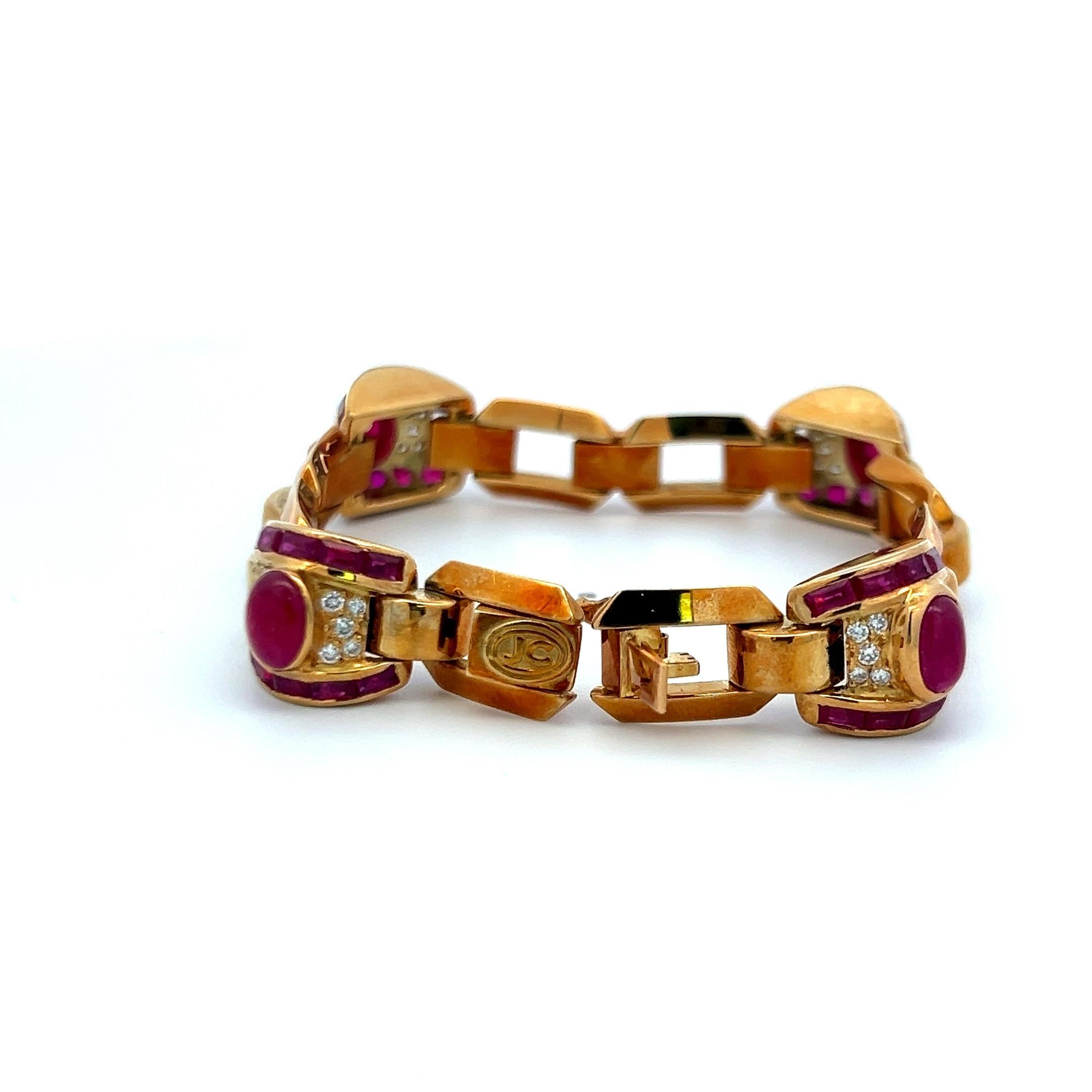 6.00ct Ruby & 0.40ct Diamond Link Bracelet in 18K Yellow Gold (G VS)