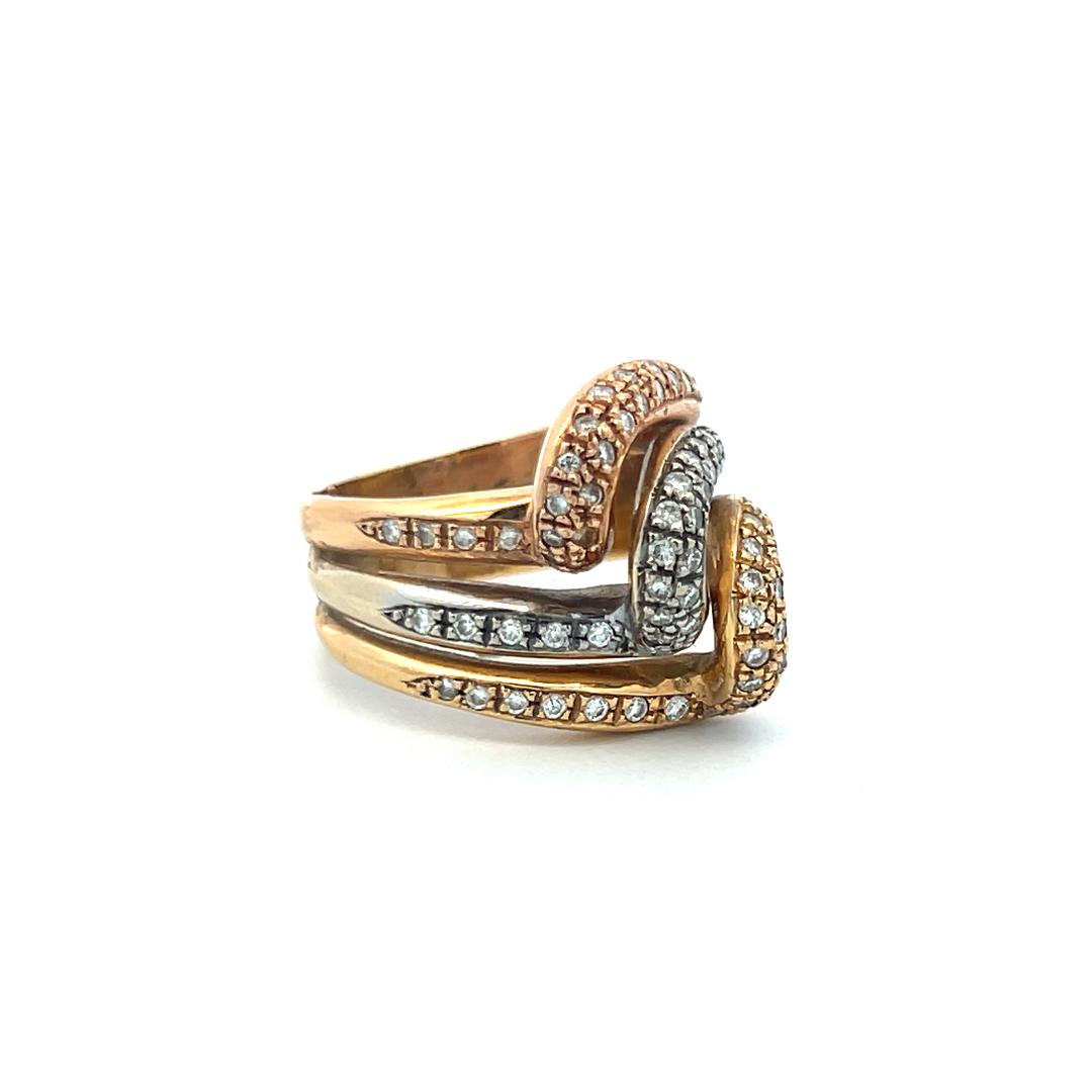 0.74ct Round Brilliant Diamond Pave Cocktail Ring in 18K Tri-Color Gold (H VS)