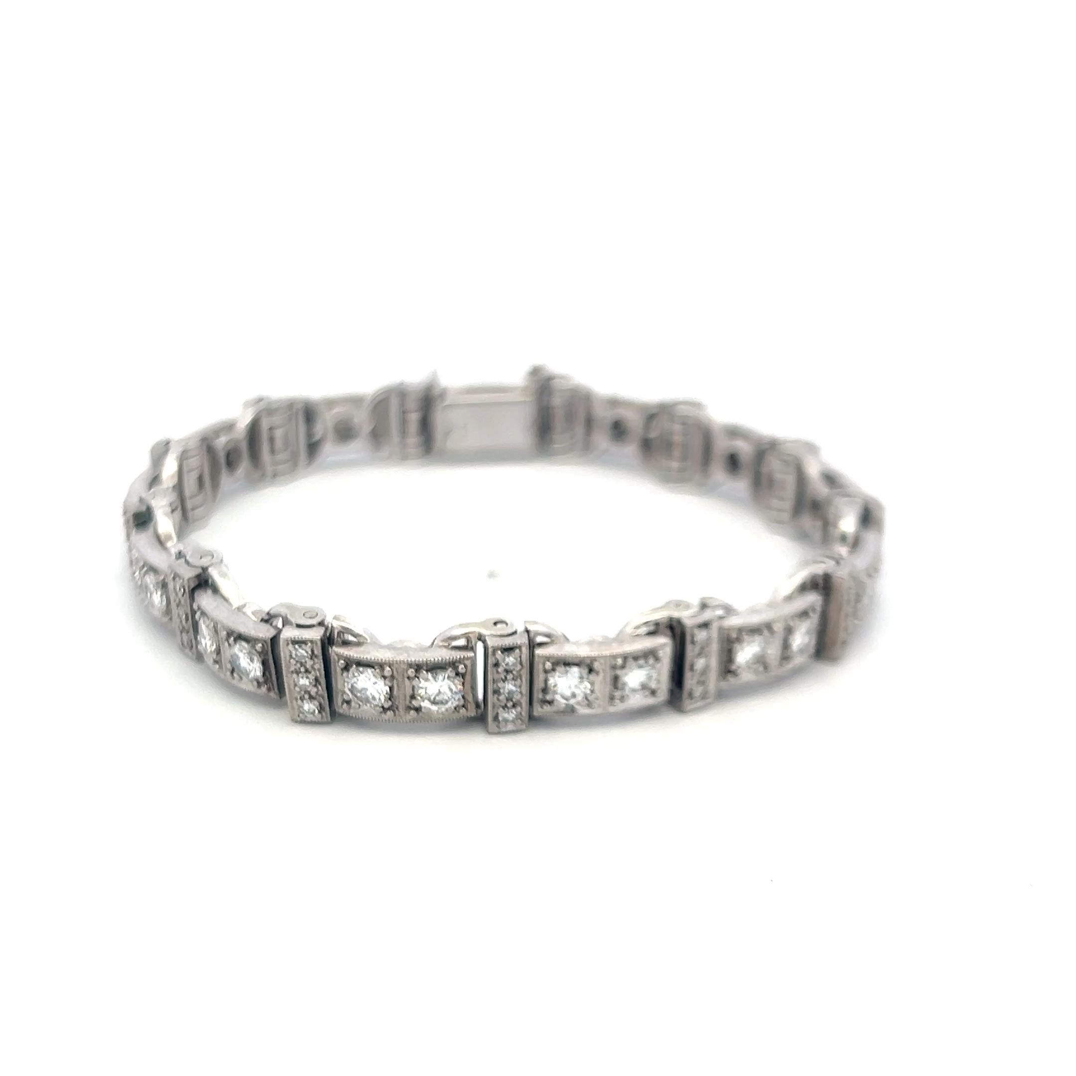 Antique 3.50ct Round Brilliant Diamond Tennis Bracelet in 18K White Gold (H VS)