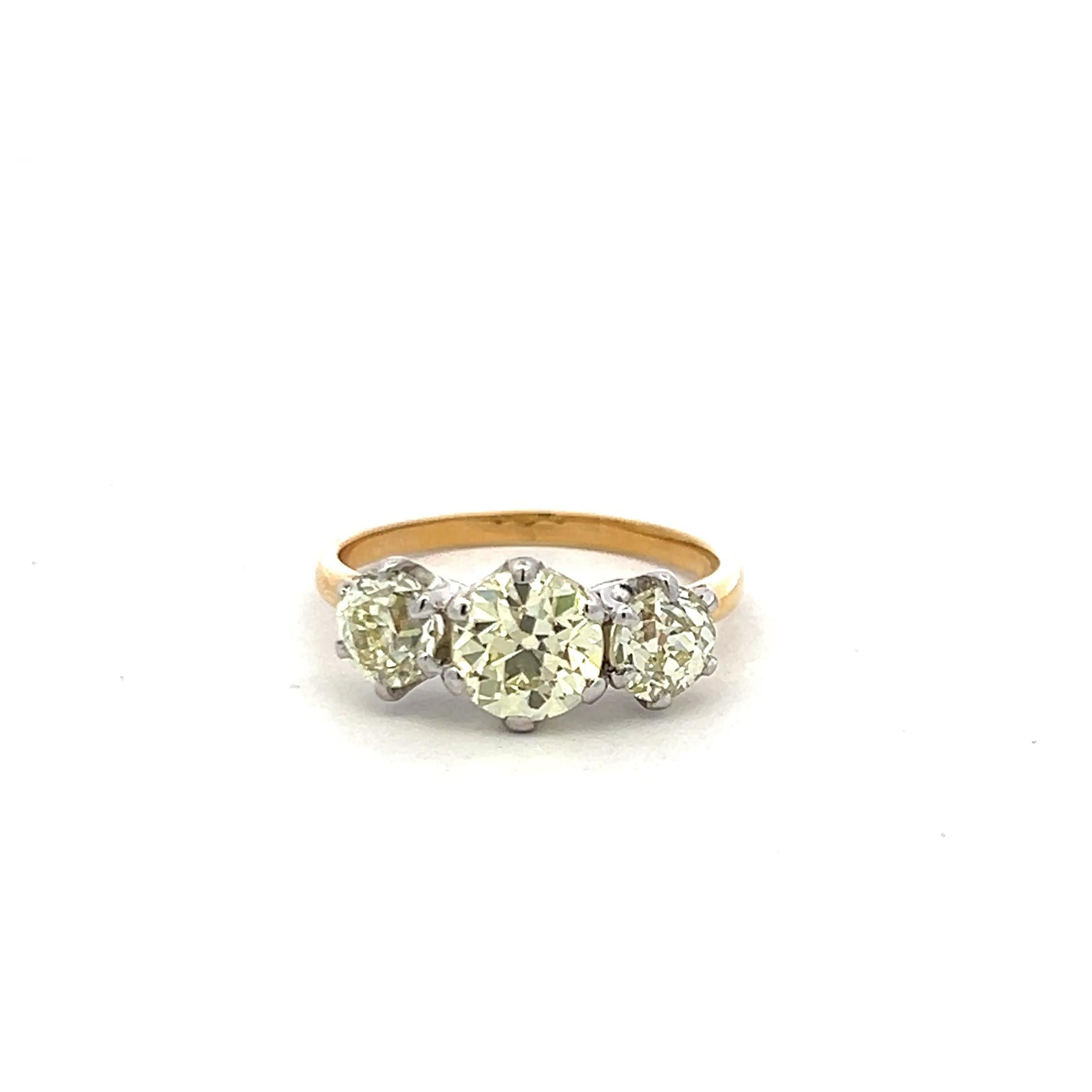 2.56ct Old European Cut Diamond Three-Stone Ring in 18K Two-Tone Gold & Platinum